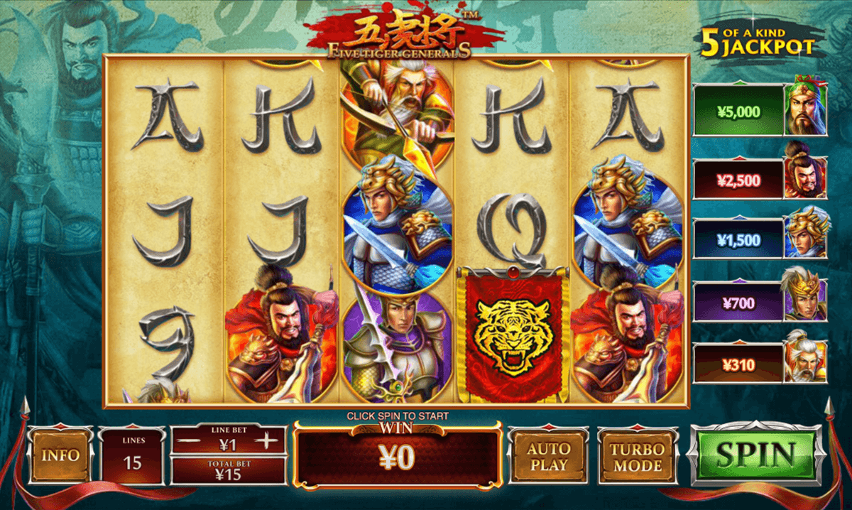five tiger generals playtech casinospil online 